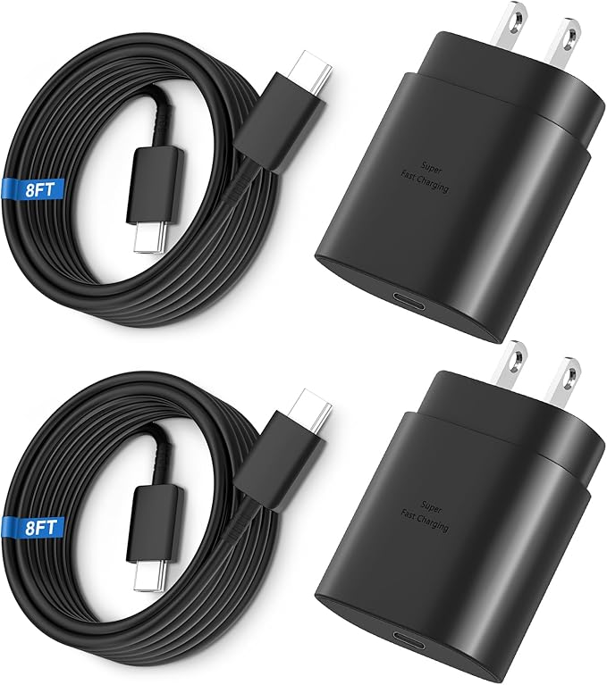 Super Fast Charger Type C, 25W USB C Wall Charger Fast Charging for Samsung Galaxy S26 Ultra/S26/S26+/S25 Ultra/S25/24 Ultra/S24/S23 Ultra/S22 Ultra with 8FT Long Android Type C Charger Cable 2Pack