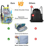 Mesh Drawstring Backpack with Shoe Compartment, Sandproof Beach Swim Bag with Wet Pocket, Pool Gym Shower Bag for Travel Summer Camp