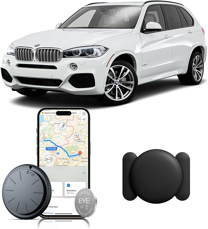 Car GPS Tracking Device for Vehicles, 1PCS Real Time GPS Tracker Work with Find My (iOS Only),Hidden Mini GPS Tracker,No Monthly Fee (Black Tracker, Black Magnetic Case)