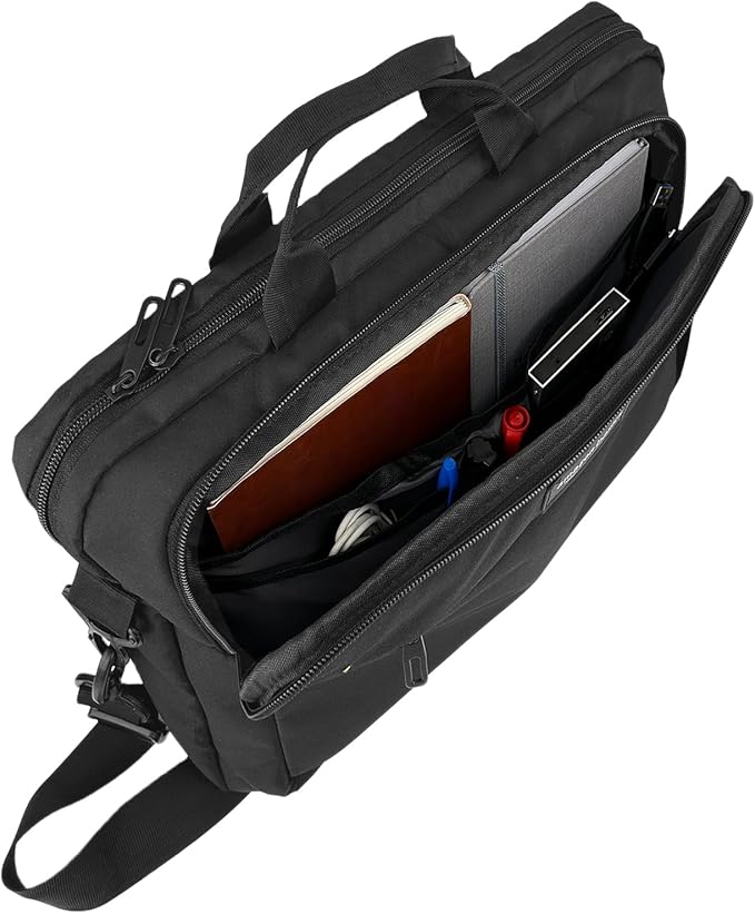 Amazon Basics Laptop Tablet Carrying Case with Shoulder Strap and Grab Handles, 14-inch, Black, Compartments for Storage