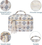 Gosect Large Makeup Bag, Cute Cosmetic Bag for Women Girls, Floral Coquette Aesthetic Toiletry Bag, Travel Make Up Organizer Bag (Check Bear)