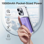 AOGUERBE for MagSafe Portable Charger, 10000mAh Magnetic Power Bank 22.5W Fast Charging, Mini Battery Pack Wireless with LED Display&Foldable Stand for iPhone 17/16/15/14/13/12 Series (Light Purple)