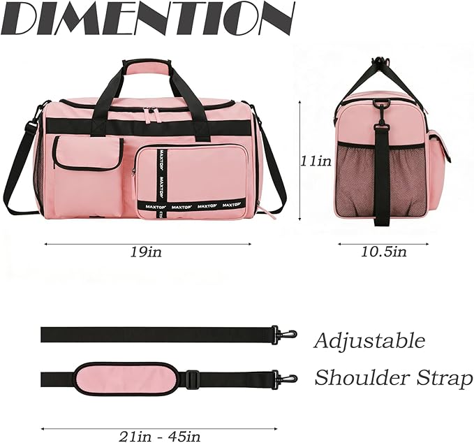 MAXTOP Gym Bag for Women Men Travel Duffle Bag Large Capacity Carry On Weekender Overnight Bag With Shoe Compartment Gym Tote Dry Wet Separation Duffel Bag for Travel