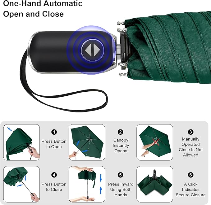 Compact Travel Umbrella for Purse - Flat Handle, Waterproof for Light Rain