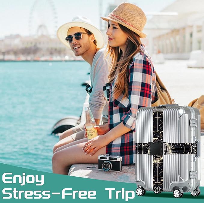 Slohif Luggage Straps for Suitcases Travel Belt Accessories Luggage Connector Identifiers 2 Pack Over Handle with Buckle Unique Nylon Adjustable Strap for Sleeping Bag Car Seat Moon