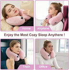 Keemall Inflatable Travel Pillow, Premium Soft Pink Velvet Neck Pillow, Washable Lightweight Portable Travel Essentials for Flight Road Trip Camping Office, Ideal Travel Gift for Women Girls