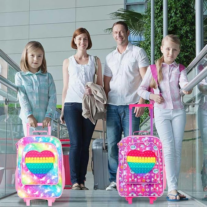 Kids Luggage for Girls, Cute Unicorn Suitcase Rolling with Wheels, Travel Carry on for Children Toddler Elementary - Pink