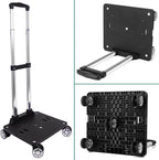 Foldable Black Aluminum Backpack Cart with 5 Swivel Wheels, Large Base, Ideal for Large Backpacks, Pet Carriers, Laptop Bags