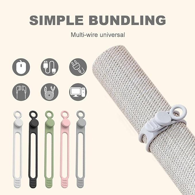 Data Cable Organizer, 2026 Upgrade Silicone Headphone Organizer, Silicone Cable Ties Reusable Cable Management Organizer Multipurpose Elastic Cord Organizer for Bundling and Fastening Cable (30Pcs)