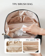 EACHY Travel Makeup Bag, Large Capacity Cosmetic Bag for Women, Waterproof PU Leather, Flat Open Portable Toiletry Bag for Skincare, Brushes & Travel Essentials