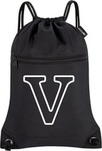 HOLYLUCK Drawstring Bags Initial Backpack Sackpack Cinch Bags for Sports, Gym, Travel, Beach (Black-V)