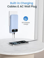 12000mAh Lightweight-Portable-Charger-Power-Bank with Built-in Cables and AC Wall Plug, PD20W USB-C Fast Charging Battery Pack, LED Display External Travel Phone Charger for All iPhone,Samsung,Android