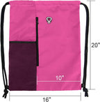 BeeGreen Pink Cinch Sack Drawstring Backpack For Women With Water Bottle Pocket &Two Zippered Pocket Large Sports Gym Sackpack For Traveling Yoga Beach Outdoor