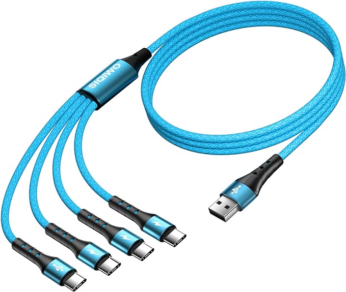 SIQIWO Multi USB C Cable Fast Charging, [4FT/2 Pack] QC 3.0(3A) USB C Splitter Cable, 4 in 1 Charger Cord with 4 Type C Ports, for iPhone 17/16/15 Series, iPad Air/Pro, Samsung Galaxy S25, Pixel, PS5