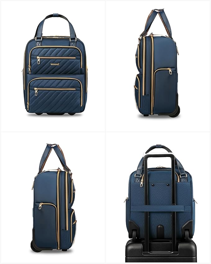 LUGGEX Underseat Carry On Luggage with Wheels, Stylish Lightweight Under Seat Luggage, Soft Sided Personal Item Suitcase for Short Trip (Blue, 16 Inch)