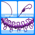 2 Pack Camping Clothesline Portable 12 Clothespins, Purple Camping Accessories Travel Clothesline for Outdoor Indoor, Retractable Clothes Line Elastic Clothesline for Camper Hotel Room