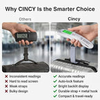 CINCY Digital Luggage Scale 110lb/50kg – High-Accuracy Travel Luggage Weight Scale with Backlit LCD, Auto-Lock, 4 Units & Durable Strap – Portable Suitcase Scale for Travel & Baggage Fee Prevention
