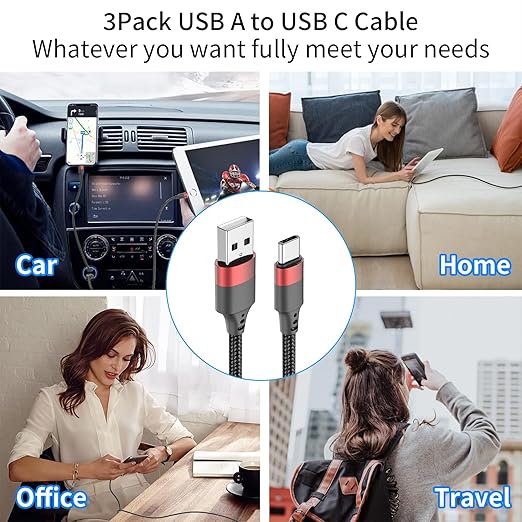 3ft USB C Cable, 3 Pack USB A to USB C Cable for iPhone 16 15, Nylon Braided Type C Charger Cord Fast Charging for Samsung Galaxy S25 S24 S23 S22 Ultra, Pixel 10 9