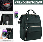 LOVEVOOK Laptop Backpack for Women,18 Inch Professional Womens Travel Backpack Purse Computer Laptop Bag Nurse Teacher Backpack,Waterproof College Work Bags Carry on Back Pack with USB Port,Dark Green