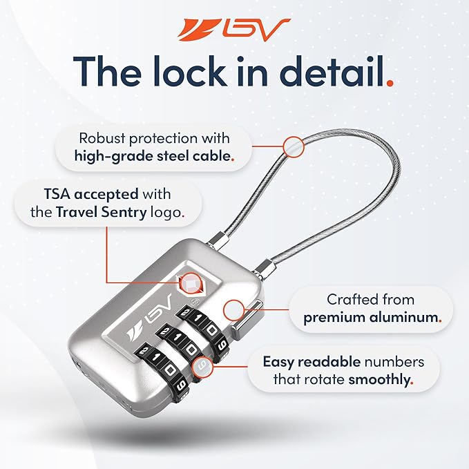 TSA Accepted Luggage Travel Lock, Set-Your-Own Combination Lock for School Gym Locker, Luggage Suitcase Baggage Locks, Filing Cabinets, Toolbox, Case (Silver, 1 Pack)
