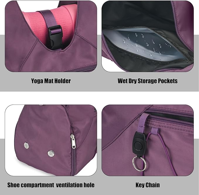 Forestfish Gym Bag For Women With Yoga Mat Holder & Shoe Compartment & Wet Dry Storage Pocket & Adjustable Strap