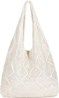 WantGor Crochet Bags, Beach Mesh Tote Bag Womens Shoulder Shopping Handbag Casual Travel Totes Bag Foldable Hobo Bags