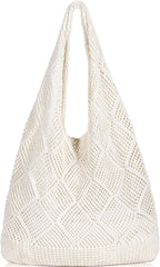 WantGor Crochet Bags, Beach Mesh Tote Bag Womens Shoulder Shopping Handbag Casual Travel Totes Bag Foldable Hobo Bags
