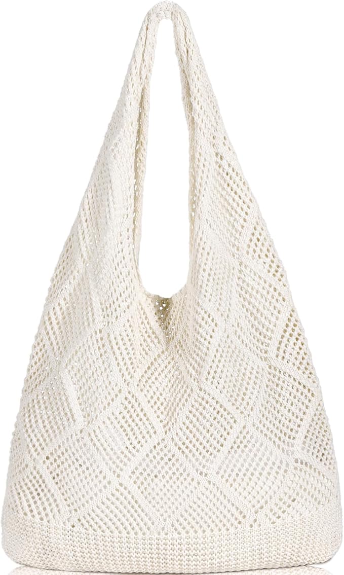 WantGor Crochet Bags, Beach Mesh Tote Bag Womens Shoulder Shopping Handbag Casual Travel Totes Bag Foldable Hobo Bags