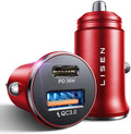 LISEN 2-Pack USB C Car Charger Adapter Fast Charge, 48W All Metal Cigarette Lighter USB Charger for iPhone 15 Smallest Flush Car Charger USB C for iPhone 14 Pro Max 13 12 Galaxy S23/22 iPad Pro-Red