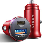 LISEN 2-Pack USB C Car Charger Adapter Fast Charge, 48W All Metal Cigarette Lighter USB Charger for iPhone 15 Smallest Flush Car Charger USB C for iPhone 14 Pro Max 13 12 Galaxy S23/22 iPad Pro-Red