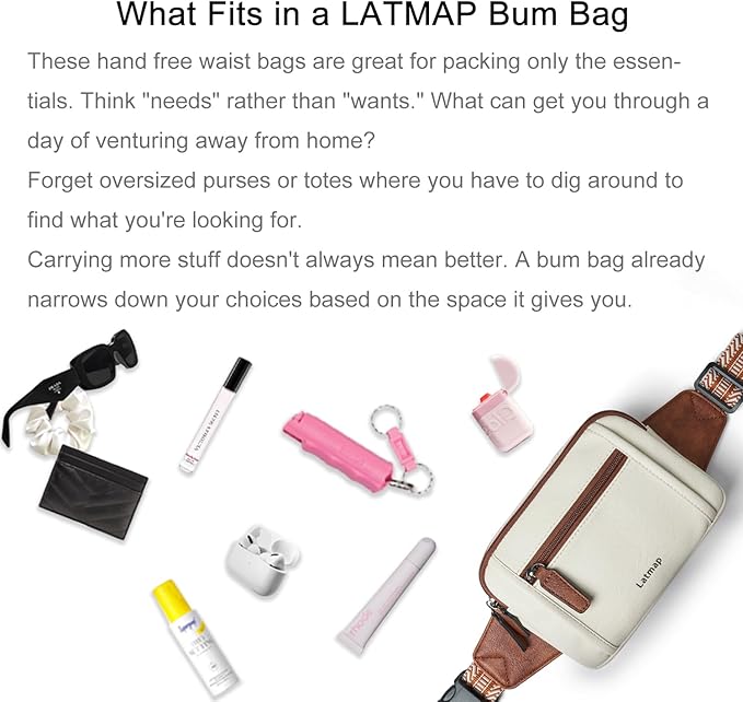 LATMAP 3L TRIPLE ZIP Fanny Packs Belt Bag For Women Men Crossbody Waist Pack Sling Chest Bum Travel Bag Purse Faux Leather Fashion Cute Dark Grey