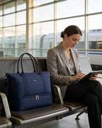 HOTOR Travel Duffel Bag - Weekender Bags for Women, Gym Tote Bags with Shoe Compartment, Carry On Overnight Bag with Toiletry Bag for Travel Essentials Travel Accessories, Dark Blue, 13.4"×17.3"×7.9"