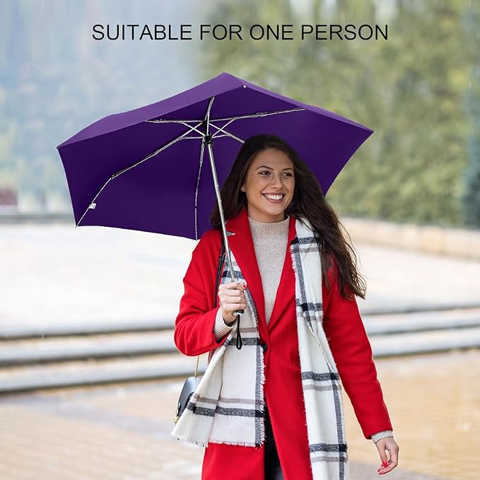 Compact Travel Umbrella for Purse - Flat Handle, Waterproof for Light Rain