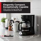 Mueller 12-Cup Drip Coffee Maker - Borosilicate Carafe, Auto-Off, Reusable Filter, Anti-Drip, Keep-Warm Function, Clear Water Level Window Coffee Machine, Kitchen Essentials & Accessories