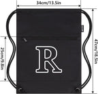 HOLYLUCK Drawstring Bags Initial Backpack Sackpack Cinch Bags for Sports, Gym, Travel, Beach (Black-R)