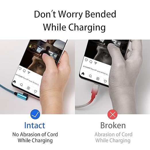 Teeind USB Type C Cable 2.1A Fast Charging: [90 Degree/6ft/3Pack] Nylon USB C Cord Right Angle Compatible with Samsung Galaxy S23/S22/9/Note 10, USB C Charger-Blue/Magenta/Purple