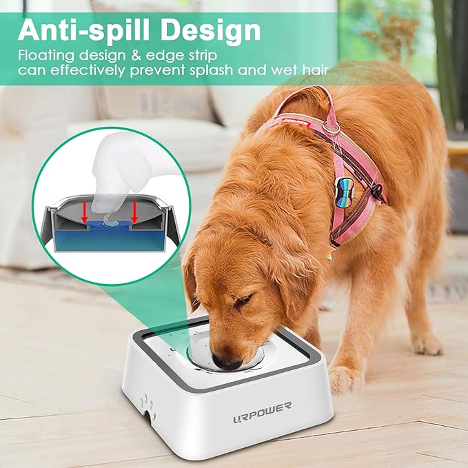 URPOWER 2.5L Dog Water Bowl 85oz Large Capacity Dog Bowls No Spill Pet Water Dispenser for Messy Drinkers Splash Proof Slow Feeder Vehicle Carried Travel Bowl for Dogs, Cats &Pets