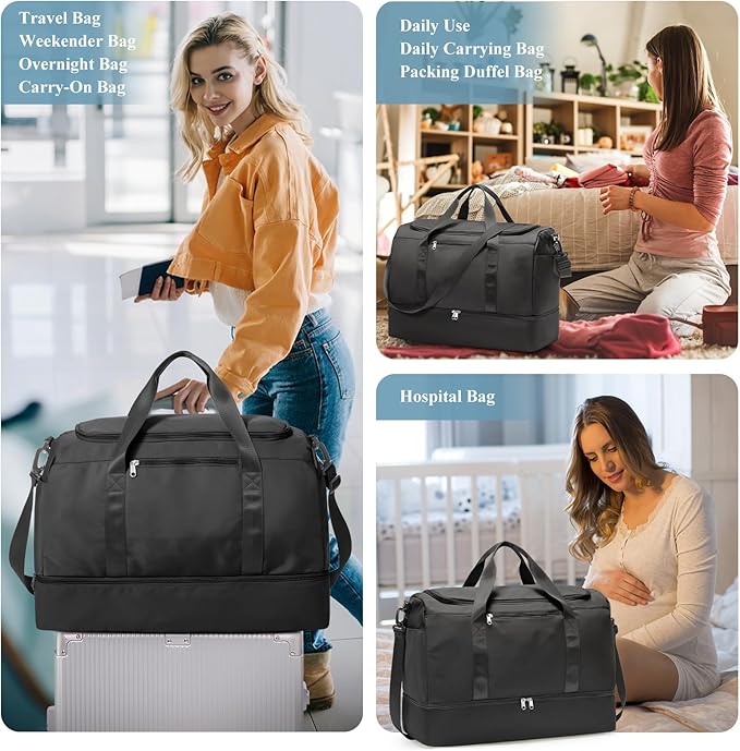 Extra Large Travel Duffle Bag,Carry on Overnight Weekend Bag with Shoes Compartment,Weekender Bags for Women for Travel Business Trips Sport Hospital
