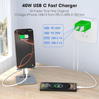 USB C Charger Block, 2 Pack 40W 4-Port iPhone Charger Fast Charging Multiport PD 3.0 & QC 4.0 Double Quick Charge, Compatible with iPhone 17/16/15/14/13/12/11，Pro Max，iPad, Samsung (2, Dark Green)
