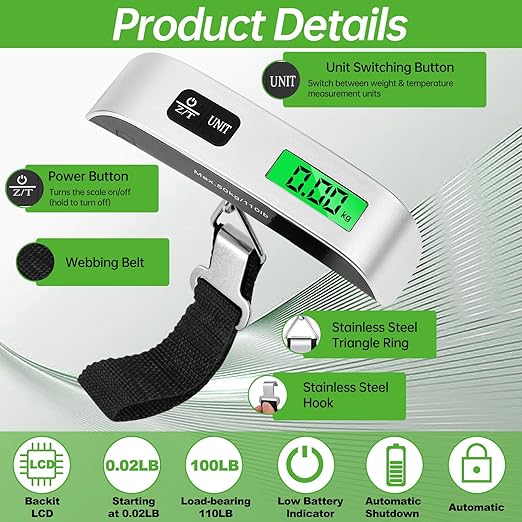 Jeffbaubl 3 Pack Digital Luggage Scale,Luggage Weight Scale,110LB Baggage Scale with Backlit LCD Display,Portable Hanging Baggage Scale,Suitcase Weight Scale with Hook for Travel Home