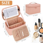 Makeup Bag With LED Mirror, Lightweight Travel Makeup Bag With 3 Color Setting Light Up Mirror Cosmetic Makeup Organizer Vanity Case for Women Beauty Tools Accessories Rechargeable Train Case-Pink