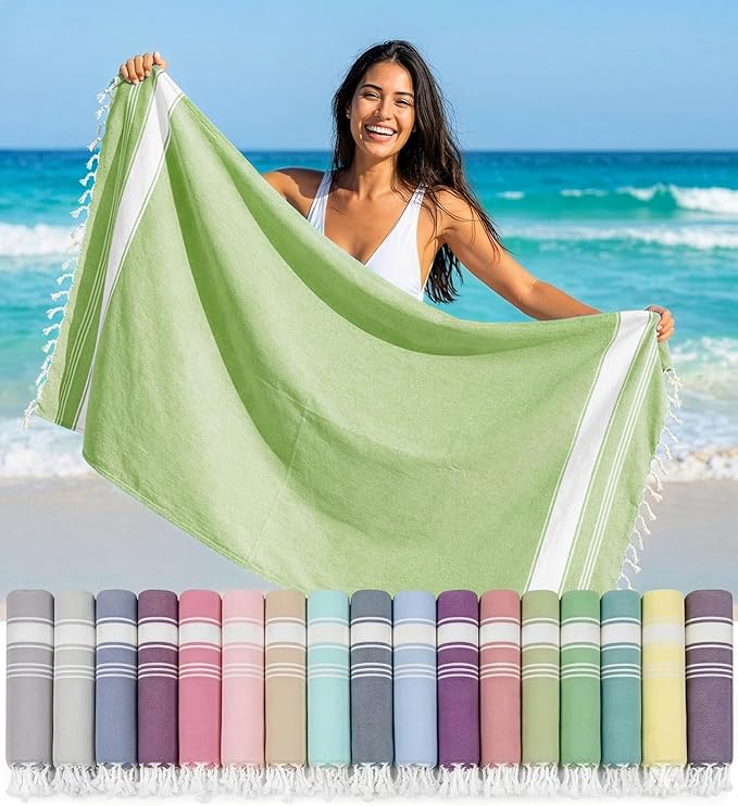 LANE LINEN Turkish Beach Towels, Extra Large Beach Towel, Pre-Washed for Soft Feel, Oversized Sand Free Quick-Dry Pool Towel, Beach Towels for Adults - Jade Lime