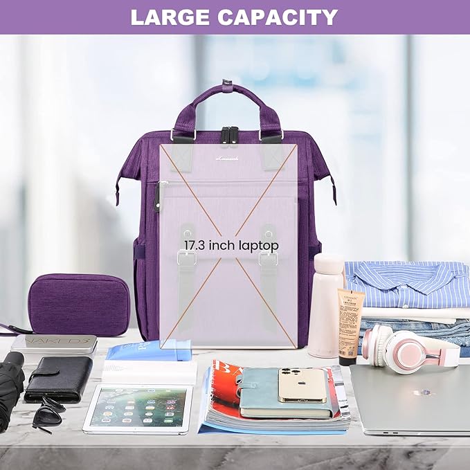 LOVEVOOK Laptop Backpack for Women Teacher Doctor Nurse Bags Work Backpack Purse Business Computer Bag, College Daypack, Anti-theft Travel Backpack with USB Charging Port, Dark Purple