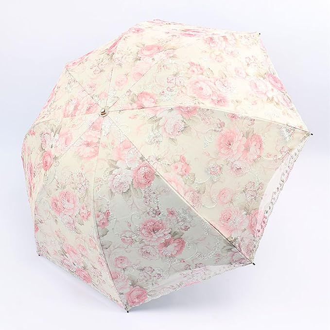 Floral Lace Folding Compact Umbrella - UV Protection Sun Flower Fancy for Women Girls, Portable Travel for Walking, Tea Party, Photo Shooting
