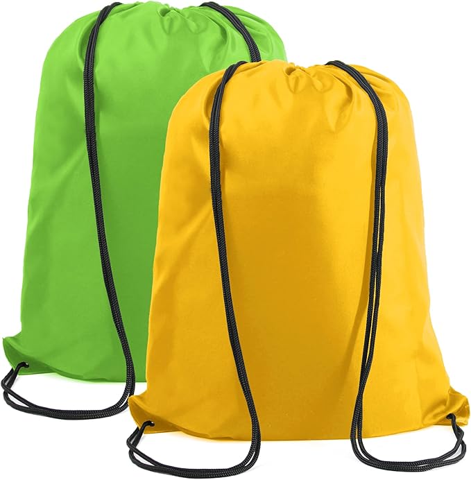 BeeGreen Yellow Green Drawstring Backpack Bags Bulk 2 Pack X-Large 22.4" L x 17.5" W Sports Cinch Sackpack Gym String Bags Machine Washable Heavy Duty for Men Women