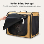 Dog Car Carrier Light Weight 24×17.7×20.5 in, Dog Carrier Easy to Assemble, Dog Car Crate Portable and Breathable, Foldable Pet Carrier for Indoor and Outdoor Use, Dogs Travel Crate with Curtain Brown