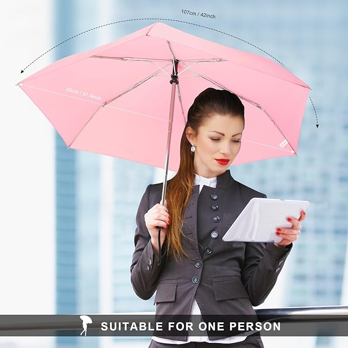 Compact Travel Umbrella for Purse - Flat Handle, Waterproof for Light Rain