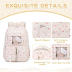 PIG PIG GIRL Corduroy Backpack Kids Backpack for Girls School Bags for Middle School Students Book Bag for Elementary Primary Kawaii Ita Backpack, Beige Strawberry