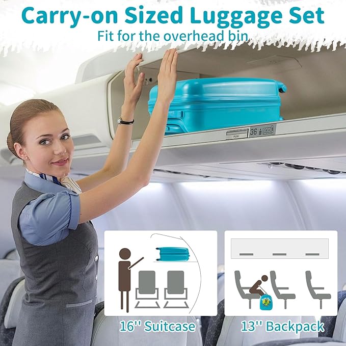 Goplus 2 PCS Kids Luggage, 13" & 16" Carry-on Suitcase w/Spinner Wheels, Telescopic Handle, Hard Shell Rolling Trolley Luggage for Toddler Boys Girls Travel, Airline Approved (Blue, Dinosaur)