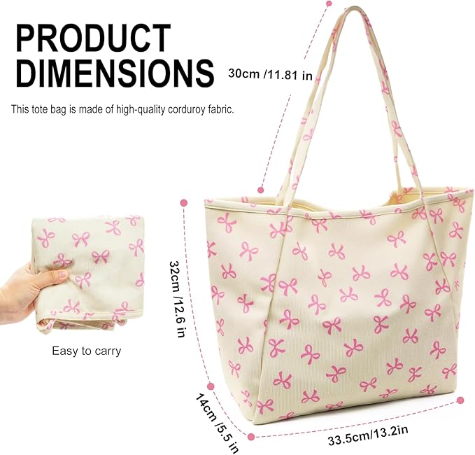 Long Keeper Corduroy Tote Bag for Women Girl Cute Large Tote Purse Reusable Canvas Shoulder Bag Handbag for Work Travel Gym